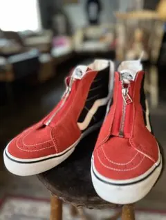 美品　Vans ジッパー付きスリッポン レッド/ブラック26cm