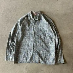 60s USA製コットン総柄オープンカラーシャツ　ブルー