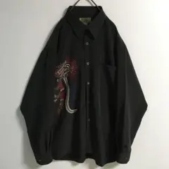 90s 古着 エスニック ミスティックアート ポリシャツ 長袖メンズL スミクロ