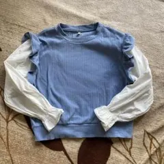 GU フリル付き青長袖カットソー140