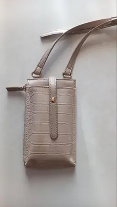 ベージュ クロコダイル型押し スマホショルダーバッグ