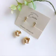 デザインボールとパールのイヤリング ピアス＊ハンドメイド