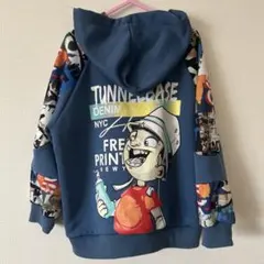 キッズ パーカー ブルー ストリート系　プリント