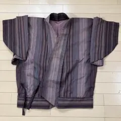 4.27 正絹風 縞模様 羽織 甚平風 上着 身丈62.5 裄63 着物コート