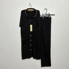 新品 授乳しやすいマタニティパジャマ レーヨン混 ブラック 半袖 犬印