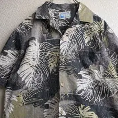 古着 シャツ 総柄 柄シャツ アロハシャ開襟 オープンカラー ブラック 半袖