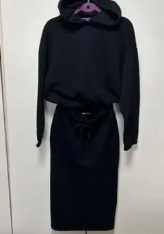 ZARA クロップドセットアップ　スウェットスカート　ブラック　Lサイズ　裏起毛