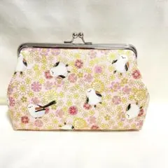 がま口財布　がま口ポーチ　メイクポーチ　ハンドメイド　シマエナガ　和柄　②