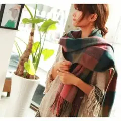 冬のおすすめ♪　かわいい大判リバーシブルストール　マフラー　チェック　ロング