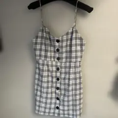 【ZARA TRF】チェック柄 キャミソール ミニワンピース フロントボタン Mのサムネイル