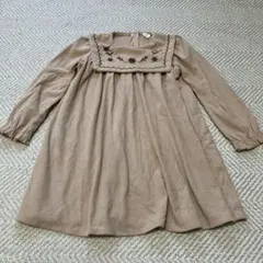 ベージュ 刺繍 長袖 ワンピース 2-3歳