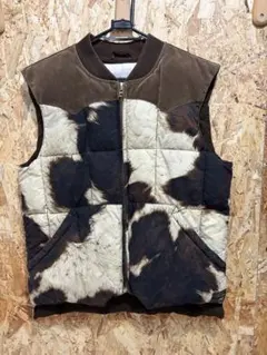 希少 デニム＆サプライ ラルフローレン カウプリント ダウンベスト ハラコ　M