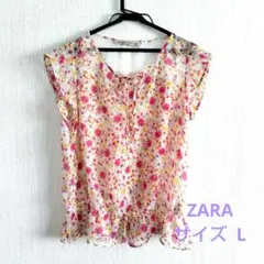 ZARA 花柄 夏用 半袖ブラウス フリル Lサイズ