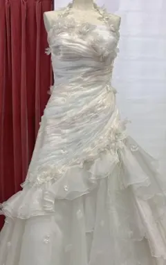 結婚式用：フリル付きのホワイトマーメイドラインドレス。サイズ：7-S(257)