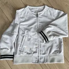 キッズ　ノーカラー　ブルゾン　100cm ホワイト ジップアップジャケット