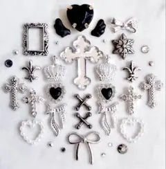 ネイルパーツ まとめ売り メタル シルバー パーツ クロムハーツ ロック 288