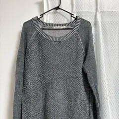 レディース トップス ニット セーター 薄地 グレー シンプル クルーネック