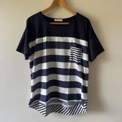 ソウルベリー soulberry 切り替えTシャツ ボーダー ドット 水玉 Ｌのサムネイル