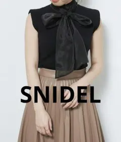 SNIDEL サテン シアー リボン ボウタイニット プルオーバーノースリーブ