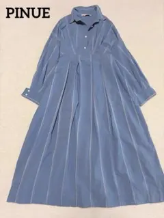 PINUE タックステッチシャツワンピース ロング ブルー - メルカリ