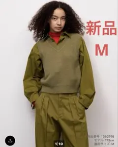 GU アゼニットベスト　アゼ　ニット　ベスト　ニットベスト　オリーブ　M