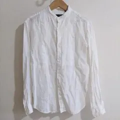 SHIPS バンドカラー 長袖 シャツ リネン ホワイト Lサイズ