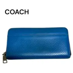 COACH コーチ 長財布 ラウンドファスナー レザー ブルー ユニセックス