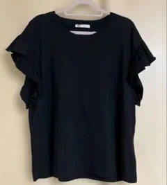 ZARA フレンチスリーブフリル袖カットソーブラックM