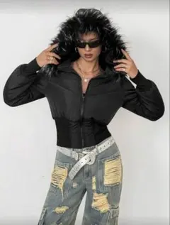 SHEIN TALL ブラックファーダウンジャケット