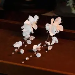 ホワイト フラワー ロング パール イヤリング