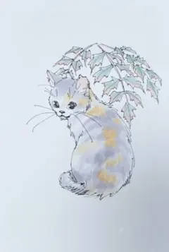 ねこ　手描きイラスト　アナログ　原画