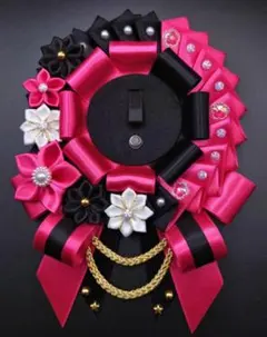 痛ロゼット　黒✕濃いピンクの和風ロゼット　推しロゼット　ピンク担当　推し活グッズ