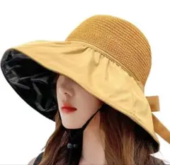 UVカット つば広 麦わら帽子 レディース 小顔効果