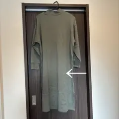 リブニット ロングワンピース カーキ