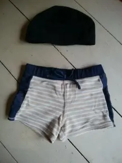 【値下げ】90サイズ 水着 ボーダー 帽子set