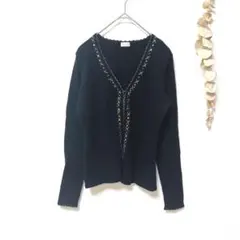 エルプラネット　カーディガン　アンゴラ70% ビーズ装飾　ブラック　黒　38のサムネイル