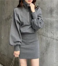 INGNI ハーフZIPチュニックワンピース グレー