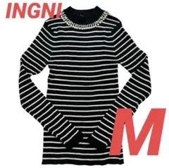 《INGNI》イングビジュー付き　ボーダーニット　ハイネック長袖Mサイズ
