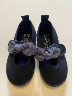 プティマイン　リボン付き黒バレエシューズ　13cm