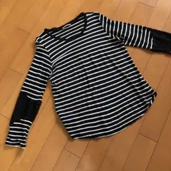 ザラ　ZARA 黒＋白のボーダーリネン　袖部分レース切り替え