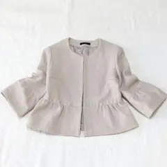 MAITRESSE【ウール】ノーカラーツイードジャケット　フレアスリーブ（M）