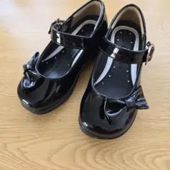 16cm リボン付きブラックフォーマルシューズ 　発表会