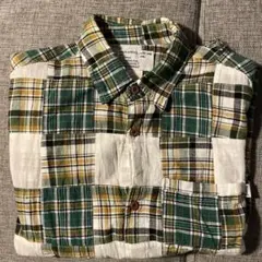 パッチワーク 半袖シャツ 緑と白