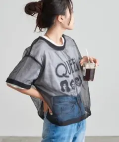 ⭐️新品タグ付き⭐️オーガンジーオーバーサイズシアーブラウスTEE ブラック