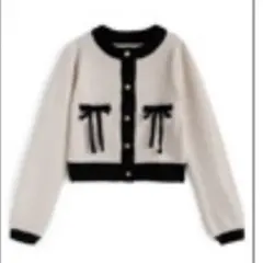 GRL グレイル　ダブルリボン配色ニットカーディガン　薄手　アイボリー　クロップ