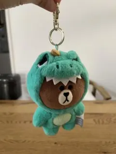 【美品】LINE FRIENDS ブラウン 恐竜　ぬいぐるみキーホルダー