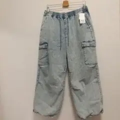 デニム パンツ カーゴパンツ ワイドパンツ 裾ドロスト 2WAY ユーズド加工