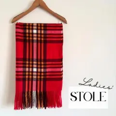 赤×ブラウン チェック柄 大判ストール ひざ掛け 秋冬