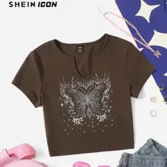 SHEIN シーイン Tシャツ 蝶々 ラインストーン ミニT ピチT y2k