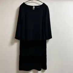 Icb アイシービー　ブラック 異素材ワンピース 八分袖 M
